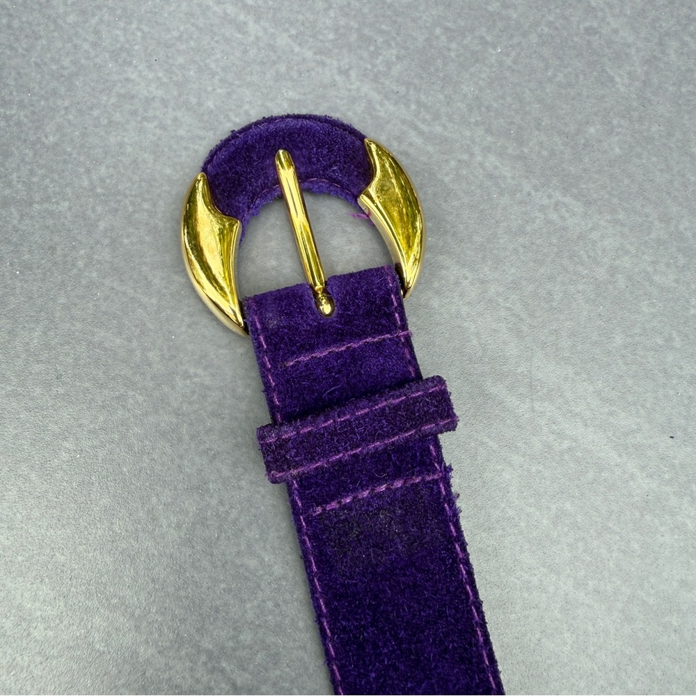 Vintage Purple Belt with Gold Buckle in Genuine Suede Leather 32 Rare - Picture 12 of 14